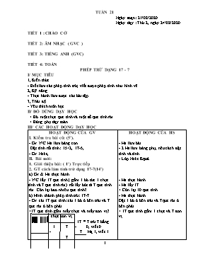 Giáo án Các môn Lớp 1 - Tuần 21 - Năm học 2019-2020 (Bản 2 cột)
