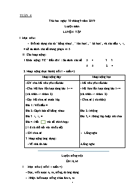 Giáo án Các môn Lớp 1 - Tuần 4 - Năm học 2019-2020 (Bản 2 cột)