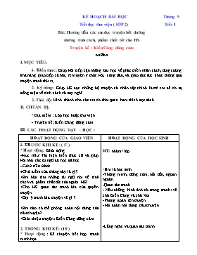 Giáo án Đọc thư viện - Bài: Hướng dẫn các em đọc truyện bồi dưỡng những tính cách, phẩm chất tốt cho học sinh