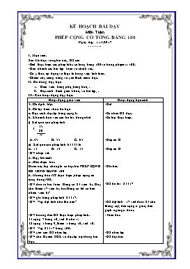 Giáo án môn Toán Lớp 2 - Bài: Phép cộng có tổng bằng 100