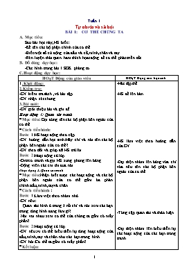 Giáo án môn Tự nhiên xã hội Lớp 1 (Bản 2 cột)