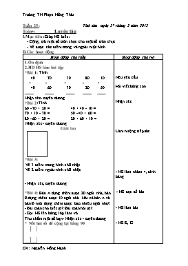 Giáo án tăng cường môn Toán Lớp 1 - Tuần 25 - Năm học 2014-2015 - Nguyễn Hồng Hạnh