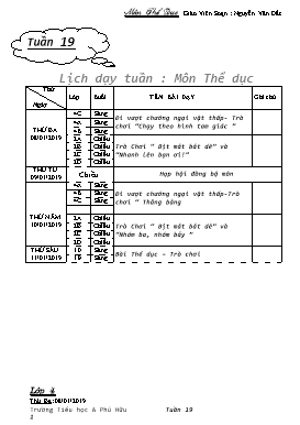 Giáo án Thể dục cấp Tiểu học - Tuần 19 - Nguyễn Văn Đắc