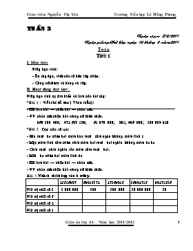 Giáo án Tiếng Việt + Toán Lớp 4 - Tuần 3+4- Năm học 2011-2012 - Nguyễn Thị Yên