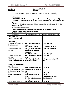 Giáo án Tin học Lớp 3 - Năm học 2019-2020 - Trần Thị Lan