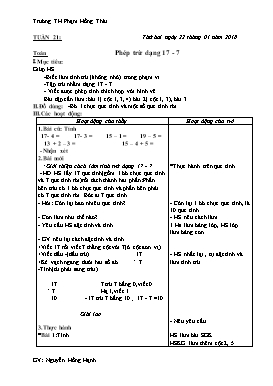 Giáo án Toán Lớp 1 - Tuần 21 - Năm học 2017-2018 - Nguyễn Hồng Hạnh