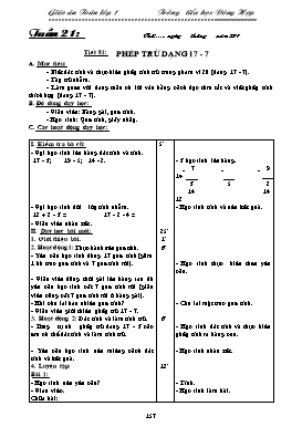 Giáo án Toán Lớp 1 - Tuần 21 - Trường TH Đông Hợp (Bản 3 cột)