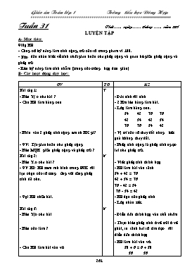 Giáo án Toán Lớp 1 - Tuần 31 - Trường TH Đông Hợp (Bản 3 cột)
