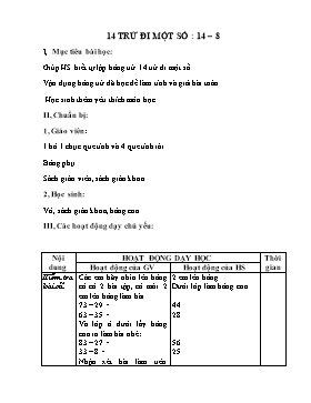 Giáo án Toán Lớp 2 - Bài: 14 trừ đi một số 14-8