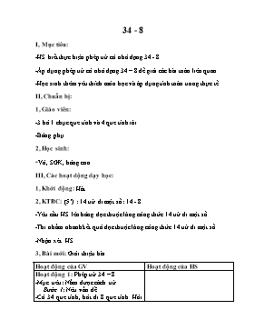 Giáo án Toán Lớp 2 - Bài: 34-8 - Năm học 2019-2020