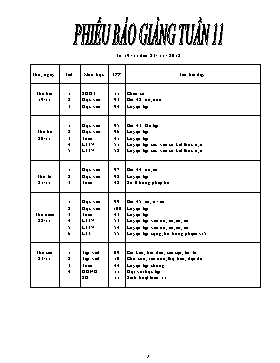 Giáo án Tổng hợp Lớp 1 - Tuần 11 - Năm học 2018-2019 (Bản 2 cột)