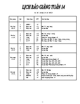 Giáo án Tổng hợp Lớp 1 - Tuần 14 - Năm học 2018-2019