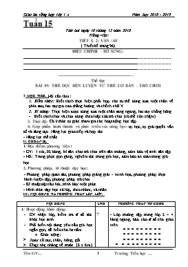 Giáo án Tổng hợp Lớp 1 - Tuần 15 - Năm học 2018-2019 (Bản 2 cột)