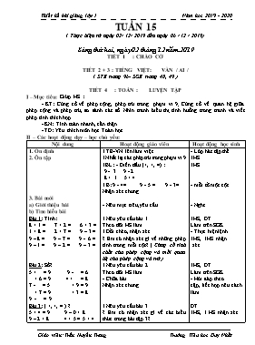 Giáo án Tổng hợp Lớp 1 - Tuần 15 - Năm học 2019-2020 - Trần Huyền Trang