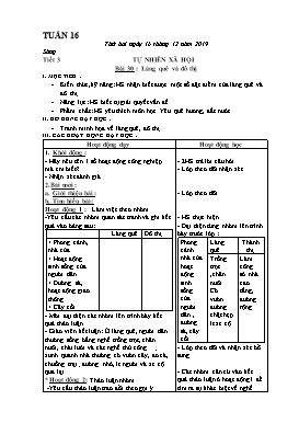 Giáo án Tổng hợp Lớp 1 - Tuần 16 - Năm học 2019-2020 (Bản 2 cột)