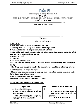 Giáo án Tổng hợp Lớp 1 - Tuần 19 - Năm học 2018-2019