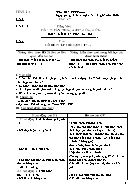 Giáo án Tổng hợp Lớp 1 - Tuần 21 - Năm học 2019-2020 (Bản 2 cột)