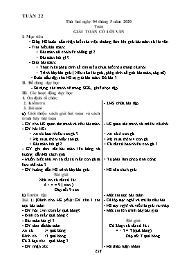 Giáo án Tổng hợp Lớp 1 - Tuần 22 - Năm học 2019-2020 (Bản 2 cột)