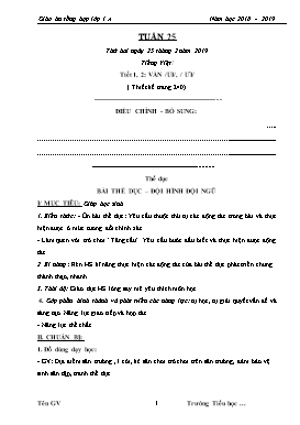 Giáo án Tổng hợp Lớp 1 - Tuần 25 - Năm học 2018-2019