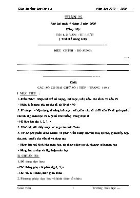 Giáo án Tổng hợp Lớp 1 - Tuần 25 - Năm học 2019-2020