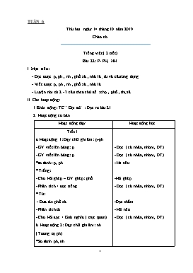 Giáo án Tổng hợp Lớp 1 - Tuần 6 - Năm học 2019-2020 (Bản 2 cột)