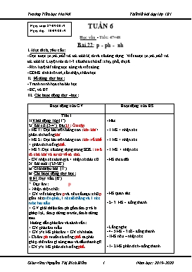 Giáo án Tổng hợp Lớp 1 - Tuần 6 - Năm học 2019-2020 - Nguyễn Thị Bích Hiền