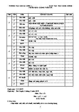 Giáo án Tổng hợp Lớp 1 - Tuần 9 - Năm học 2019-2020 - Trần Hồng Nương