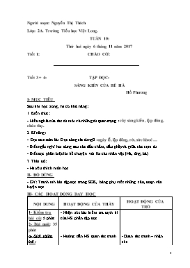 Giáo án Tổng hợp Lớp 2 - Tuần 10 - Năm học 2017-2018 - Nguyễn Thị Thích