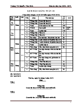 Giáo án Tổng hợp Lớp 2 - Tuần 28 - Năm học 2018-2019 - Trường TH Nguyễn Thái Bình