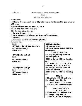 Giáo án Tổng hợp Lớp 5 - Tuần 17 đến 26 - Năm học 2019-2020