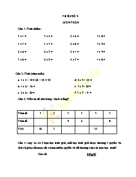 Phiếu bài tập số 9 môn Toán + Tiếng Việt Lớp 2