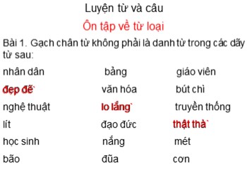 Bài giảng môn Luyện từ và câu Lớp 5 - Bài: Ôn tập về từ loại