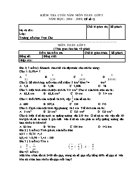 Đề kiểm tả cuối năm môn Toán + Tiếng Việt Lớp 5 - Năm học 2014-2015 - Trường TH Trực Cát