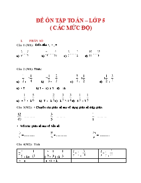 Đề ôn tập môn Toán Lớp 5 (Các mức độ)