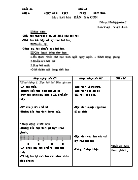 Giáo án Âm nhạc cấp Tiểu học - Tuần 11 - Năm học 2011-2012 - Võ Thị Loan (Bản 2 cột)