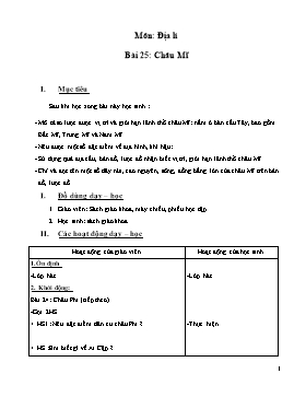 Giáo án Địa lý Lớp 5 - Bài 25: Châu Mĩ - Bùi Thị Ánh Nguyệt