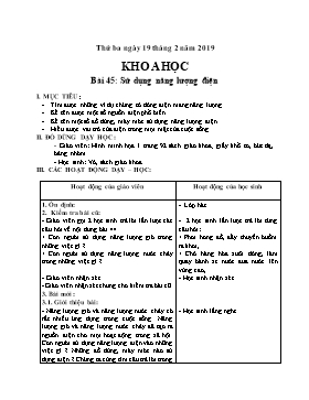 Giáo án môn Khoa học Lớp 5 - Bài 48: Sử dụng năng lượng điện - Năm học 2018-2019