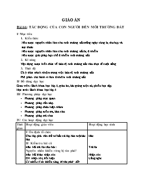 Giáo án môn Khoa học Lớp 5 - Bài 66: Tác động của con người đến môi trường đất