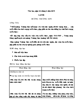 Giáo án môn Lịch sử Lớp 5 - Bài: Đường Trường Sơn - Năm học 2018-2019