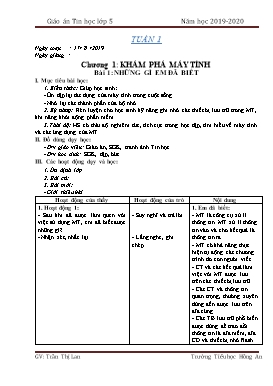 Giáo án môn Tin học Lớp 5 - Học kỳ I - Năm học 2019-2020 - Trần Thị Lan