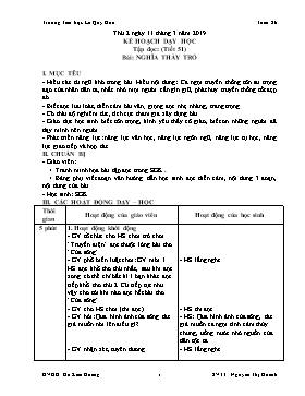 Giáo án Tập đọc Lớp 5 - Tiết 51: Nghĩa thầy trò - Năm học 2018-2019 - Nguyễn Thị Hoanh