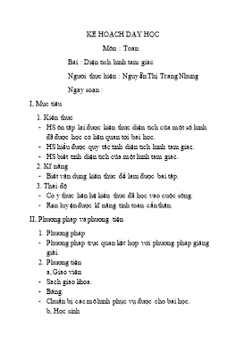 Giáo án Toán học Lớp 5 - Bài: Diện tích hình tam giác - Nguyễn Thị Trang Nhung