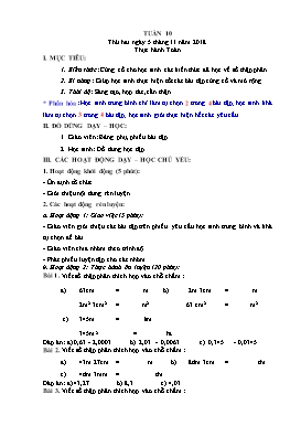 Giáo án Toán + Tiếng Việt Lớp 5 - Tuần 10 - Năm học 2018-2019 (Buổi 2)