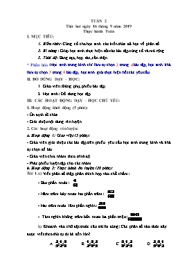 Giáo án Toán + Tiếng Việt Lớp 5 - Tuần 2 - Năm học 2019-2020 (Buổi 2)