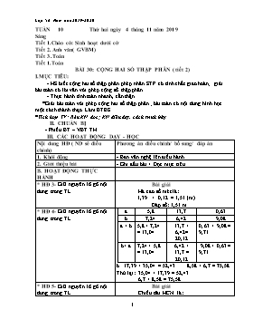 Giáo án Tổng hợp các môn Lớp 5 - Tuần 10 - Năm học 2019-2020 (Bản 2 cột)