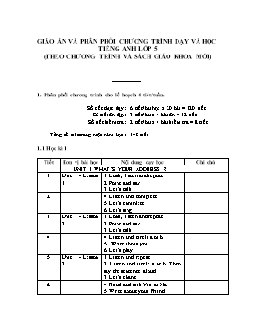 Giáo án và phân phối chương trình dạy học môn Tiếng Anh Lớp 5