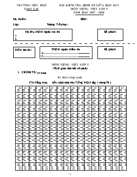 Bài kiểm tra định kì giữa học kì 1 môn Tiếng Việt lớp 5 - Năm học 2017-2018 - Trường Tiểu học Giao Lạc