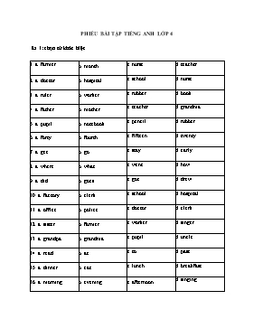 Phiếu bài tập ôn tập môn Tiếng Anh lớp 4 - Trường Tiểu học Giao Lạc