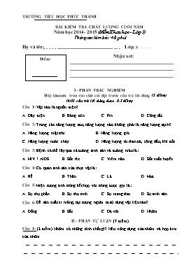 Bài kiểm tra chất lượng cuối năm môn Khoa học lớp 5 - Năm học 2014-2015 - Trường Tiểu học Phúc Thành (Có hướng dẫn chấm)