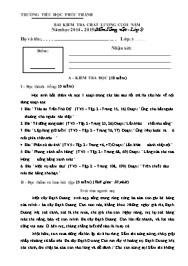 Bài kiểm tra chất lượng cuối năm môn Tiếng Việt lớp 5 - Năm học 2014-2015 - Trường Tiểu học Phúc Thành (Có hướng dẫn chấm)